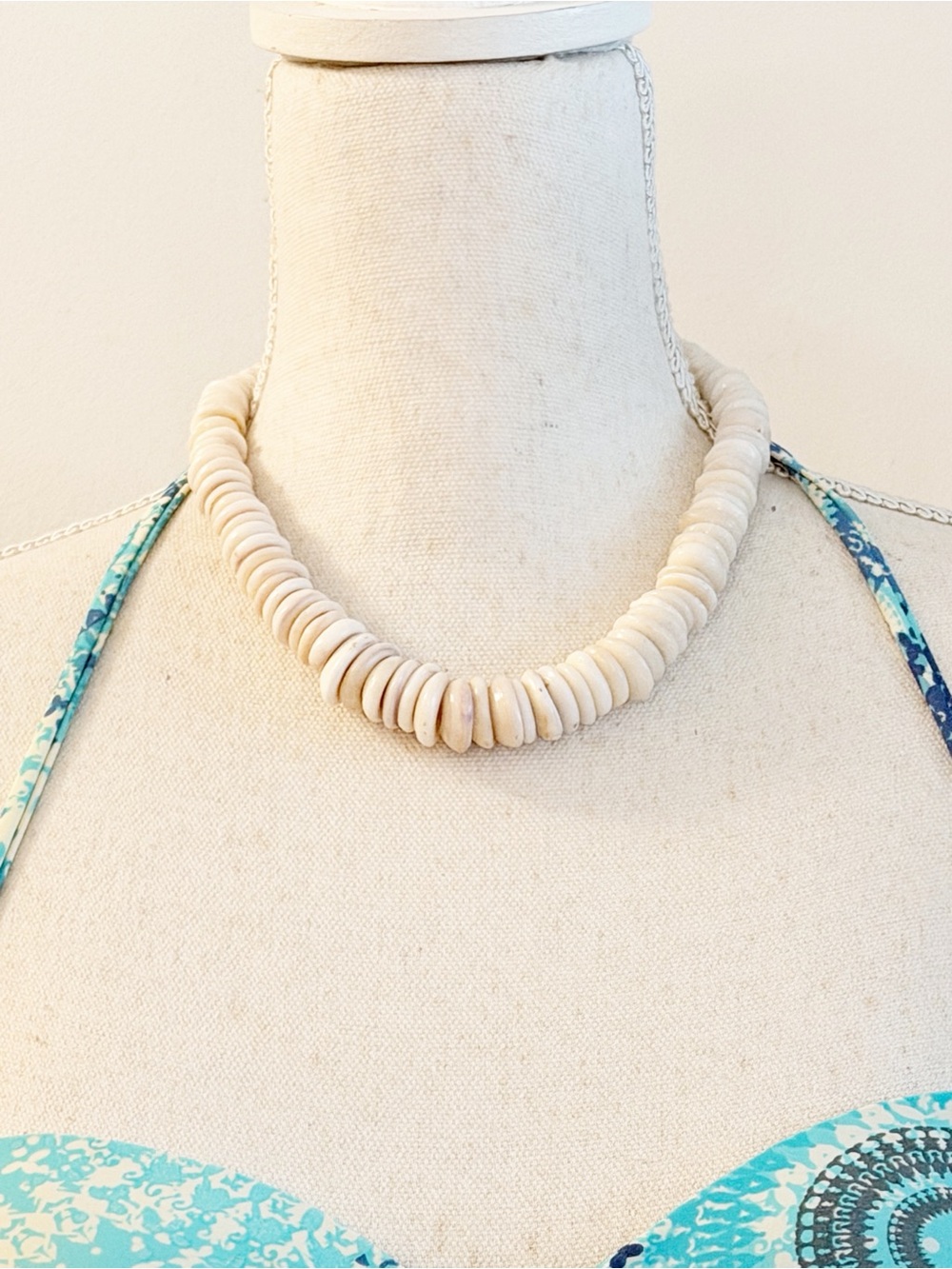 Vintage Puka Shell Necklace Cream White Surfer Beach Choker 18”